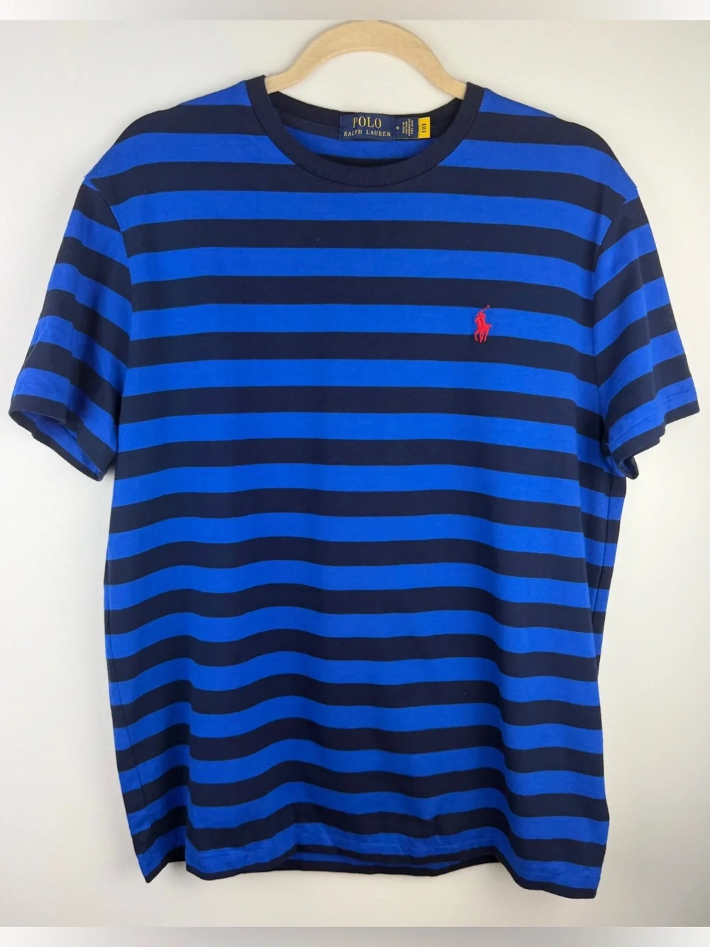 Polo by Ralph Lauren | Preppy Blue & Navy Striped Crewneck Tee with Red Pony | M
